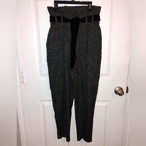 Zara Charcoal Pinstripe Dress Pants with Velvet Belt